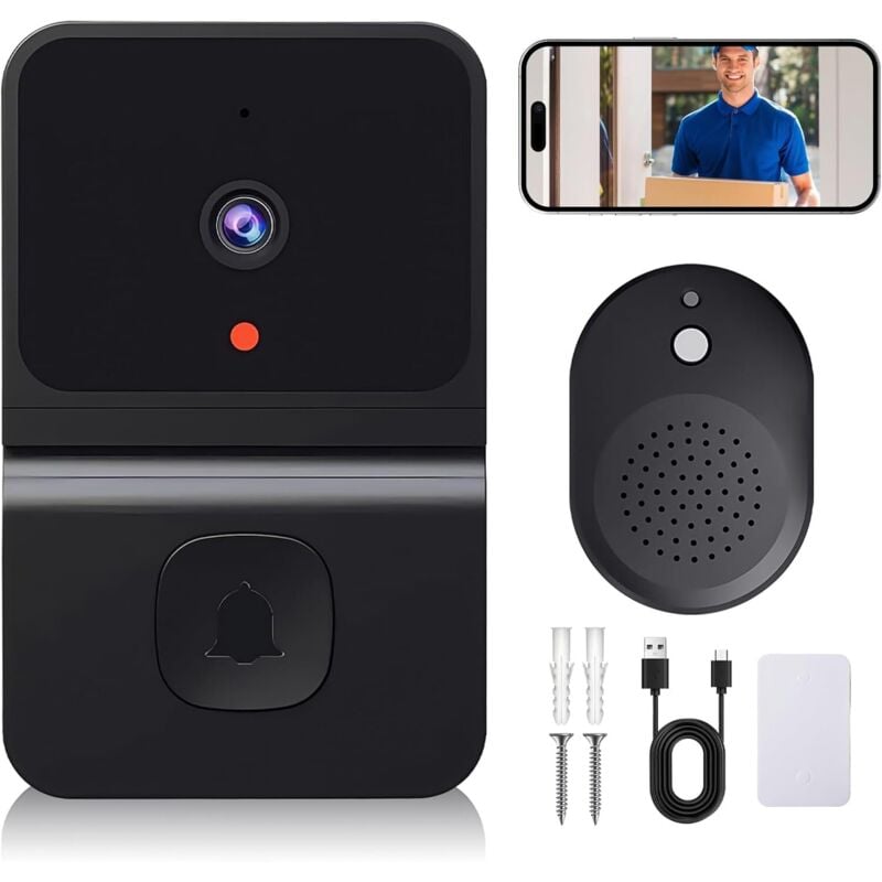 Kabellose Video-Türklingel mit Kamera, WLAN-Video-Türklingel mit Kamera, 2,4-GHz-WLAN-Video-Türklingel mit Nachtsicht/Zwei-Wege-Audio/Unterstützung