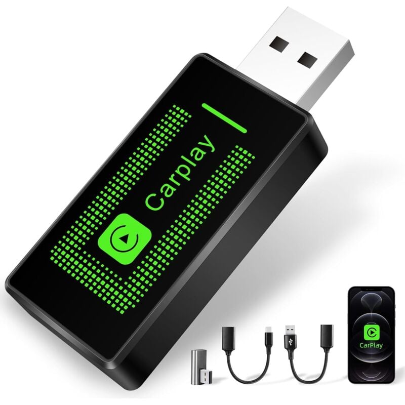 Kabelloser Carplay-Adapter für iPhone, 2024-Upgrade, USB-CarPlay-Dongle, einfaches Plug-and-Play, kompatibel mit Autos ab 2016 und iPhone iOS 10+