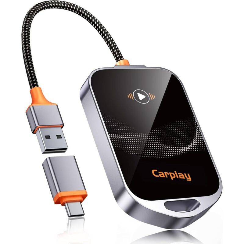 Kabelloser CarPlay-Adapter für iPhone, kabelloses CarPlay mit USB-A- auf USB-C-Anschlüssen, Plug-and-Play, Apple CarPlay, kompatibel mit iPhone 6 und