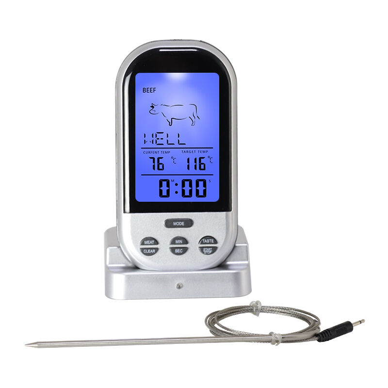 Fitags - Kabelloses Grillthermometer, Lebensmittelthermometer mit Sonde zum Kochen von Fleisch, praktische Zeitfunktion, Küchenzubehör
