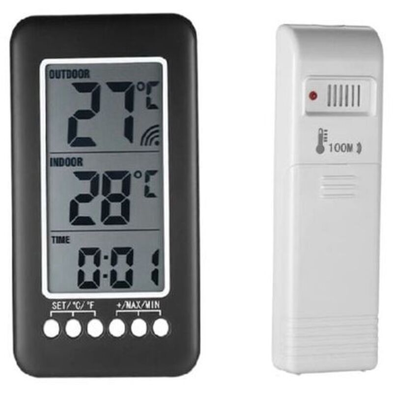 Kabelloses Innen-/Außenthermometer, 2-in-1-Uhr, ℃/℉ LCD-Thermometer, digitales Innen-/Außenthermometer, Uhr, Temperaturmessung mit Sender FLITI
