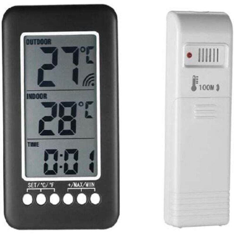 Odipie - Kabelloses Innen- und Außenthermometer, 2-in-1-Uhr, LCD-Thermometer ℃ / ℉, digitales Innen-/Außenthermometer, Uhr, Temperaturmessung mit