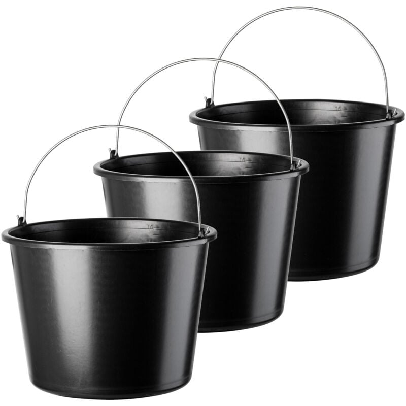 Kadax - Baueimer mit Griff, aus Kunststoff, Mörtelkasten, 16L, Schwarz, 3 Stück