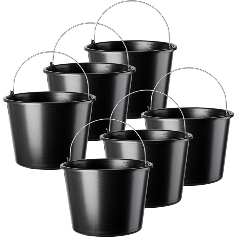 KADAX Baueimer mit Griff, aus Kunststoff, Mörtelkasten, 16L, Schwarz, 6 Stück