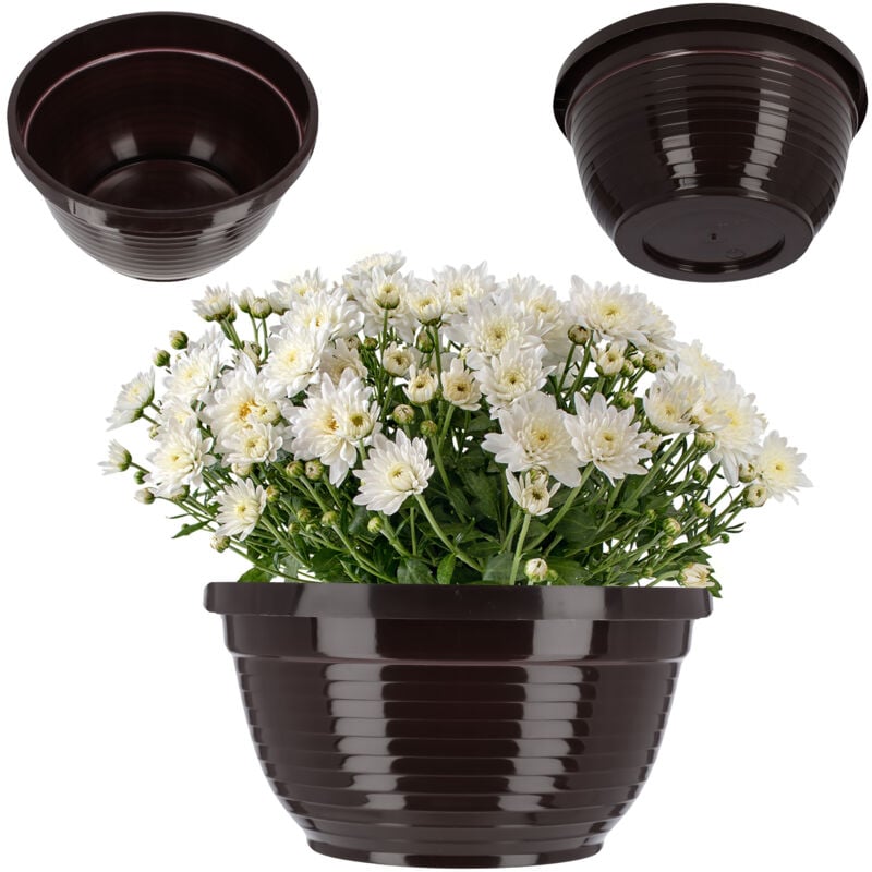 Kadax - Schale aus Kunststoff, Blumenschale, Grabschale, rund, 13 cm, Braun