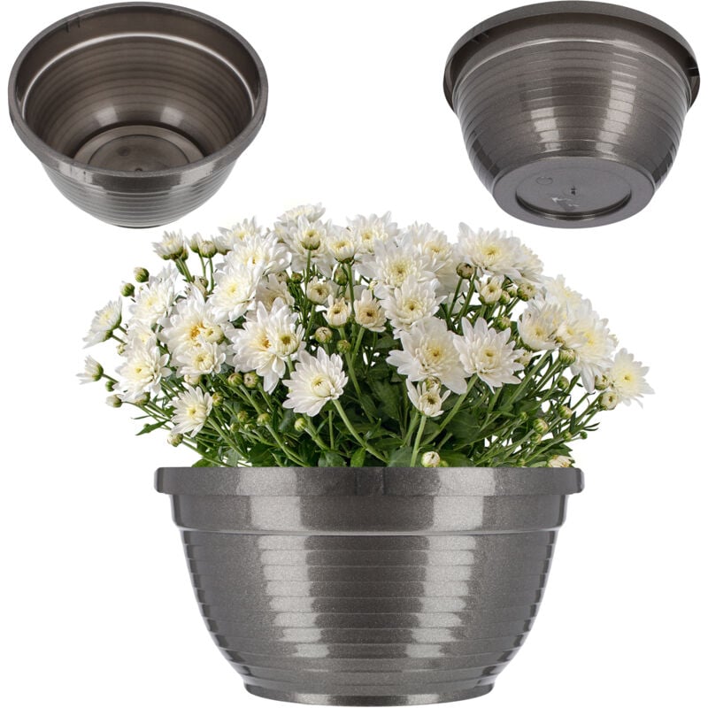 Kadax - Schale aus Kunststoff, Blumenschale, Grabschale, rund, 13 cm, Grafit