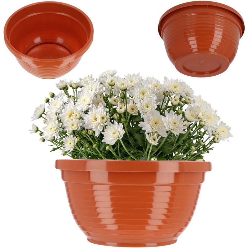 KADAX Schale aus Kunststoff, Blumenschale, Grabschale, rund, 18 cm, Terrakotta