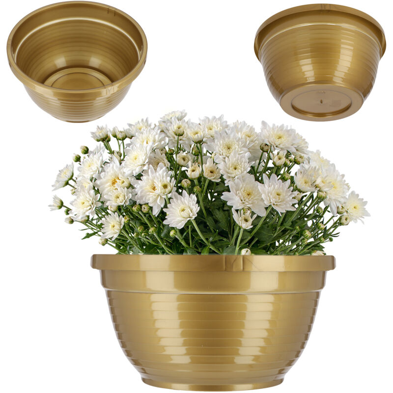 Kadax - Schale aus Kunststoff, Blumenschale, Grabschale, rund, 20 cm, Gold