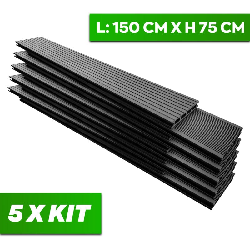 Kaido - Set mit 5 Terrassendielen 150x75 cm f�r Garten, Patio, Terrasse aus wpc in Schwarz