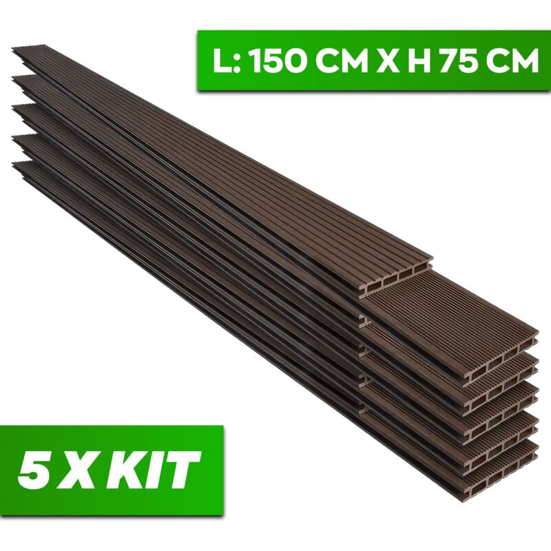 Kaido - Set mit 5 Terrassendielen 150x75 cm f�r Garten, Patio, Terrasse aus wpc in Teak