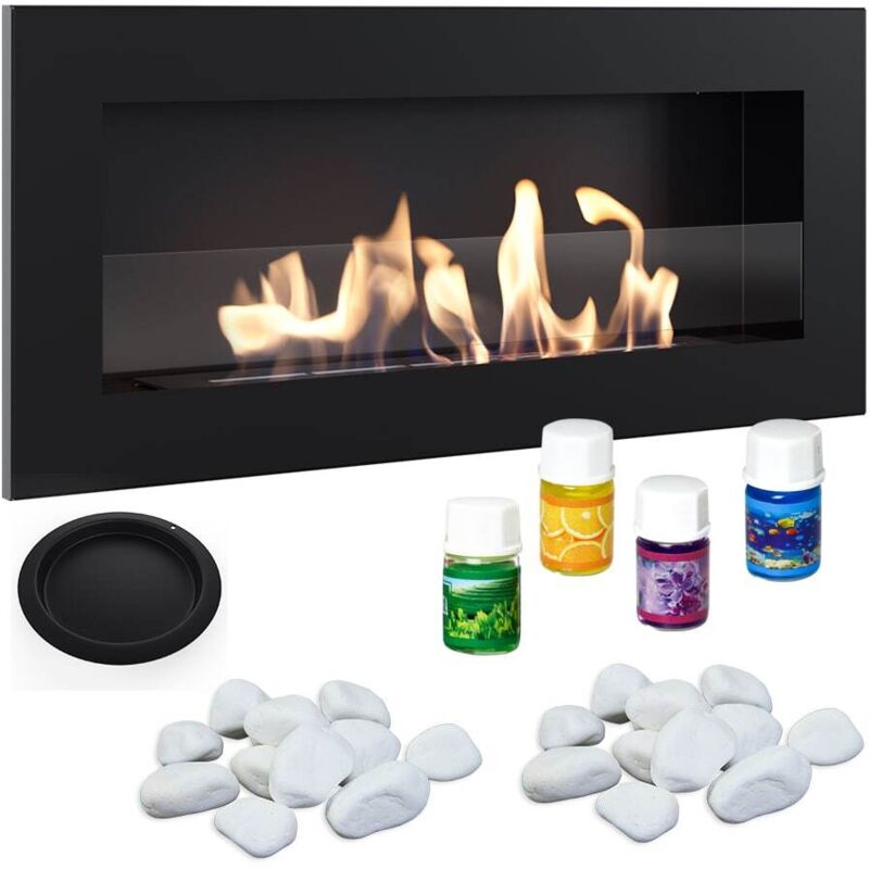 Kamin 900x400 DELTA schwarz flach lange Brenner Glas GESCHENKE