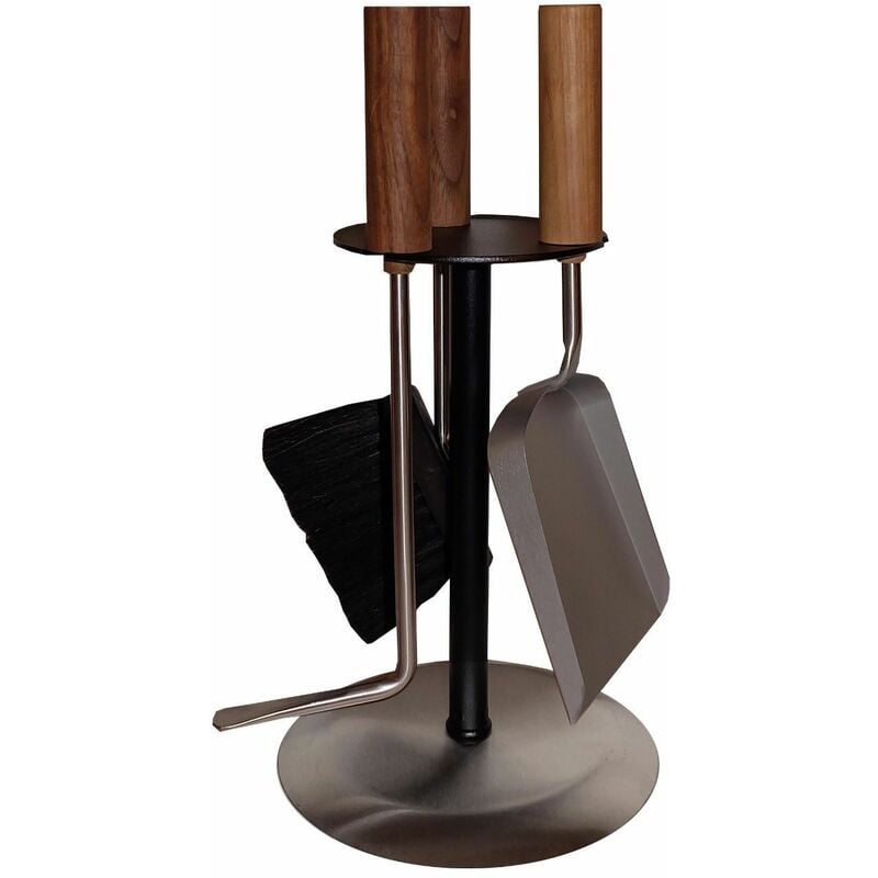 Ms Beschläge - Kaminbesteck Kaminset Ofengarnitur mit Nussholzgriffen und Besteck aus Edelstahl