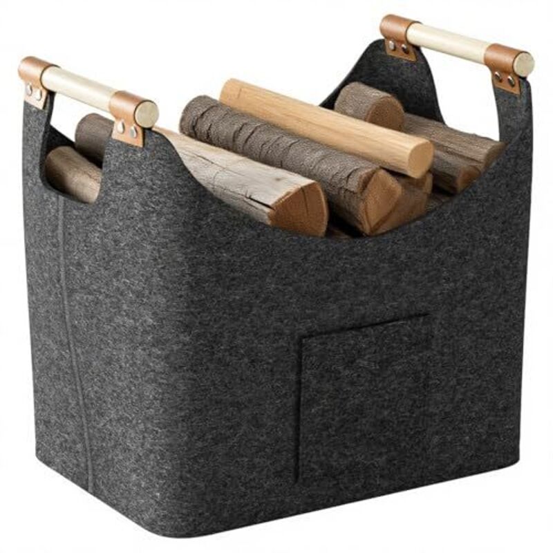 Kaminholzkorb, Filzkorb für Holzscheite, faltbarer Filzkorb für Holzscheite, Kaminholztasche für Holz, Zeitungen, Brennholz, 53 x 30 x 40 cm,