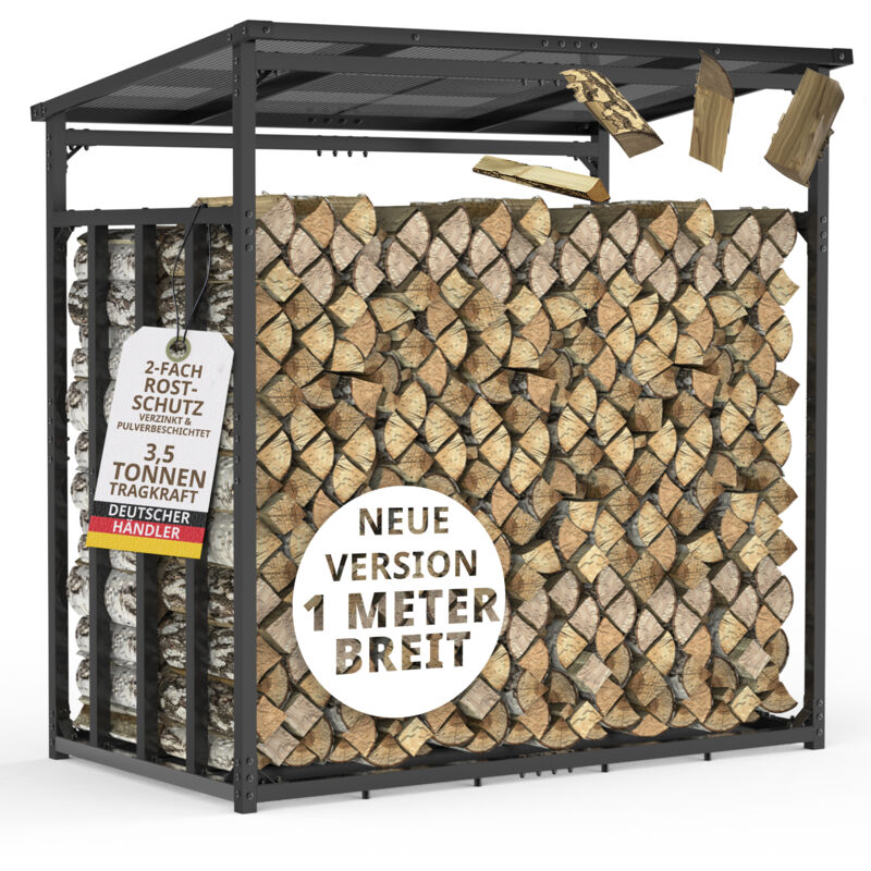 Kaminholzregal außen Metall ohne Plane VERZINKT 185x105x185 Stapelhilfe Brennholz Unterstand mit Dach