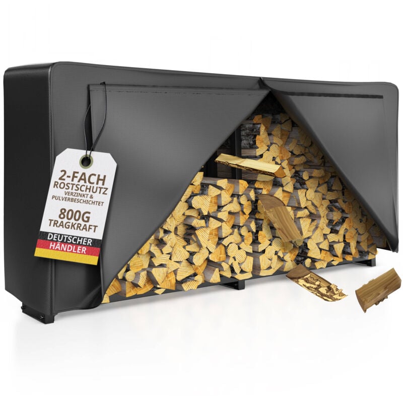 Lawa Living And Lifestyle - Kaminholzregal außen Metall verzinkt mit Plane 223x25x115 Stapelhilfe Brennholz 800kg Unterstand mit Dach