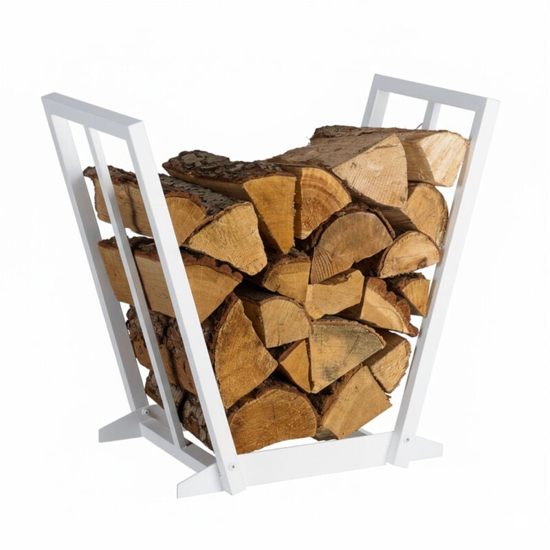 Relaxdays Kaminholzregal, Metall, HBT: 55,5 x 62 x 35 cm, Brennholzregal für Feuerholz, Stapelholz, Brennholz, weiß