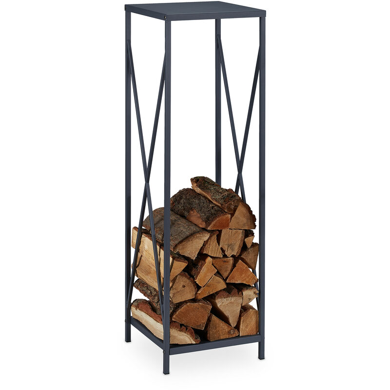 Relaxdays - Kaminholzregal, Metall, HxBxT: 112x34x34 cm, Brennholzregal innen, für Feuerholz, Stapelholz, Brennholz, grau