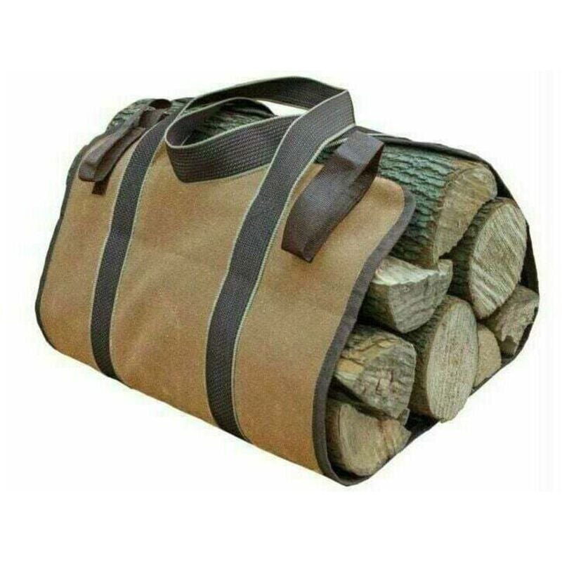 Kaminholztasche aus Segeltuch, große Kapazität, Aufbewahrungstasche für Brennholz, für den Außenbereich, Holzhalter aus gewachstem Holz (36 x 16 cm)