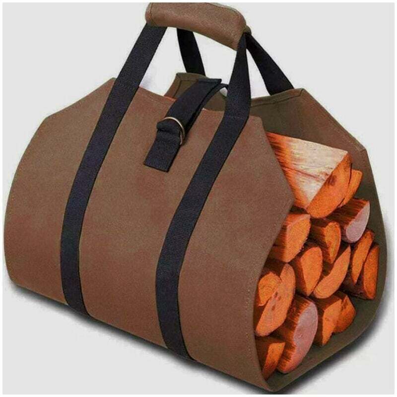 Kaminholztasche aus Segeltuch, große Kapazität, Aufbewahrungstasche für Brennholz, für den Außenbereich, Holzträger aus gewachstem Holz, mit Griffen,