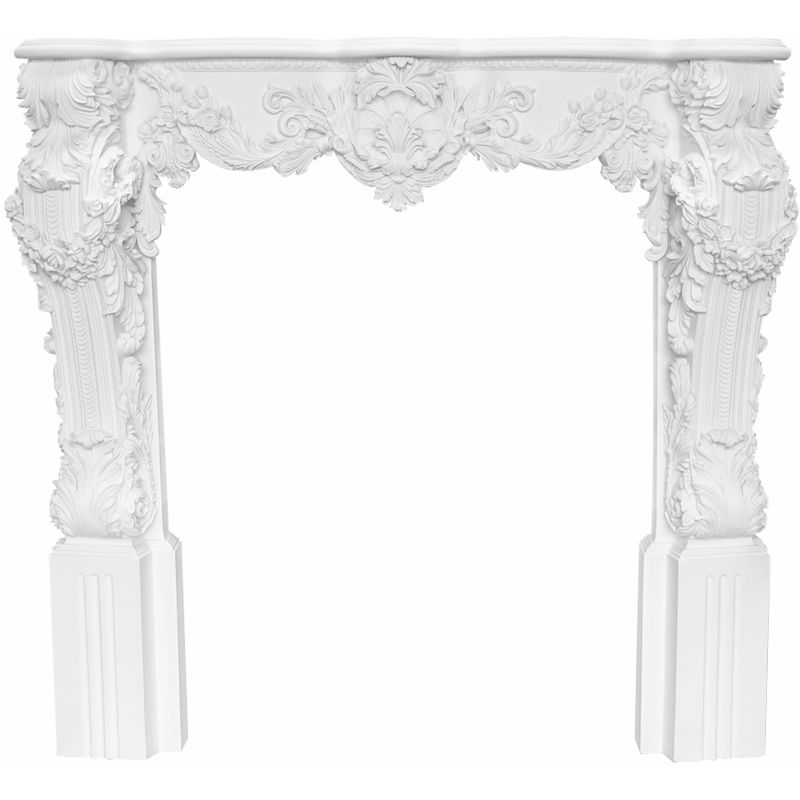 Kaminkonsole aus PU - Deko Kaminumrandung weiß, Kaminsims Wohnzimmer K3006