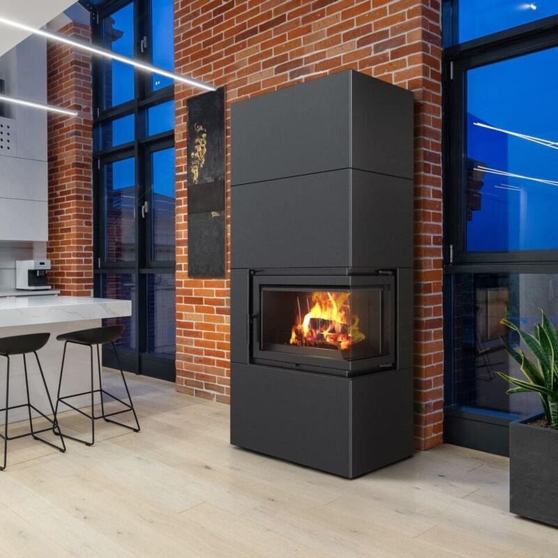 Kaminofen Kratki Simple Box Stahl schwarz rechts 8 kW Holzofen Bausatz Kamin