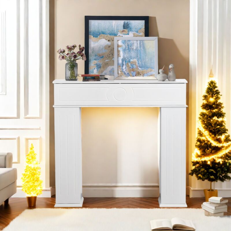 Kaminschrank, Fächerkaminkonsole, mit Stauraum, lackierter dreitüriger Kaminschrank, Weiß, 107x100 cm