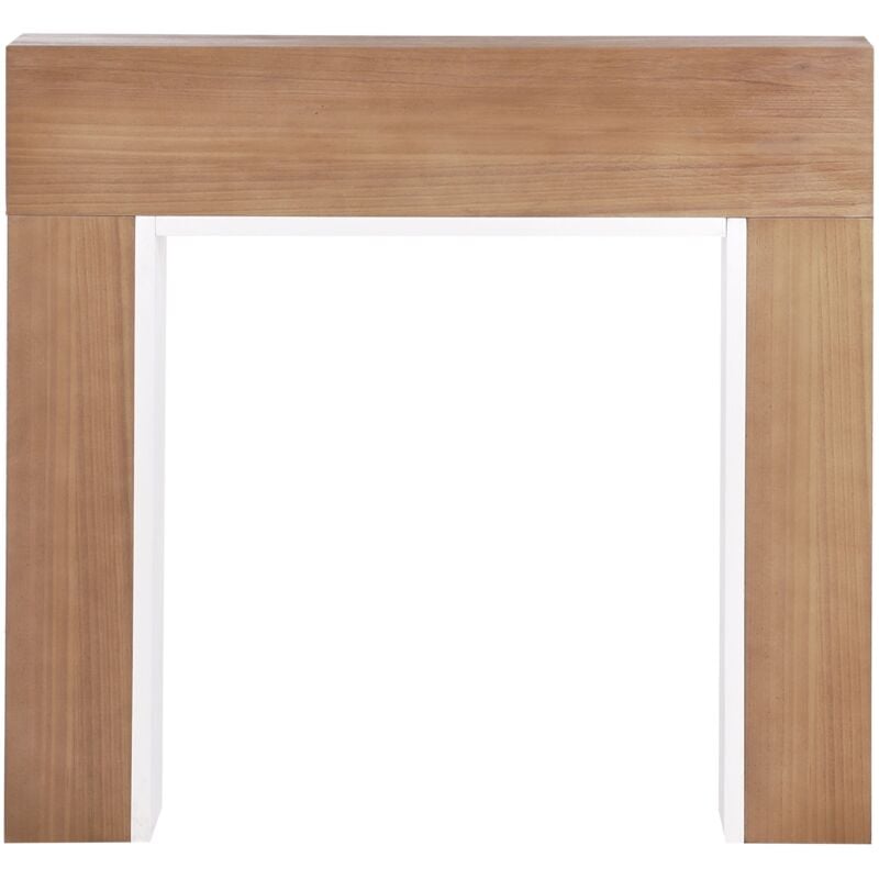 Kaminumrandung Hellbraun u. Weiß MDF-Platte mit Sockel Schmal Retro Stil Klassisch Kaminkonsole Kaminattrappe Wohnzimmer Schlafzimmer Flur