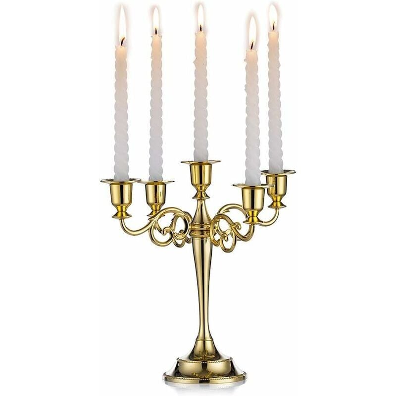 Kandelaber-Kerzenhalter, goldfarben, 5-armig, Kerzenständer aus Metall, 27 cm hoch, konischer Kerzenhalter für Hochzeit, Geburtstag, Party, Esstisch,