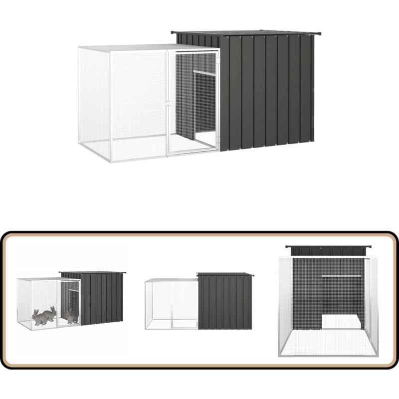 Kaninchenkäfig Anthrazit 200x91x100 cm Verzinkter Stahl - Kaninchenkäfig - Kaninchendrahtzaun - Kaninchenstall - Kleintierheim - Tiergehege