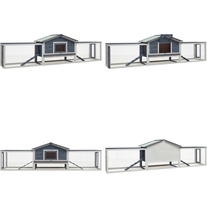 Kaninchenstall Grau 310x70x87 cm Kiefer & Tanne Massivholz - Holzhaus - Kaninchengestell - Kaninchengehege - Tierheim - Kleintiere - Home & Living