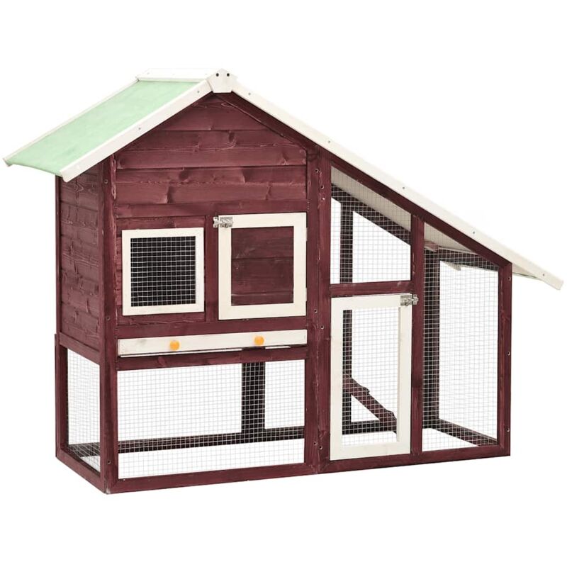 Kaninchenstall Mokka und Weiß 140x63x120 cm Tanne Massivholz Vidaxl