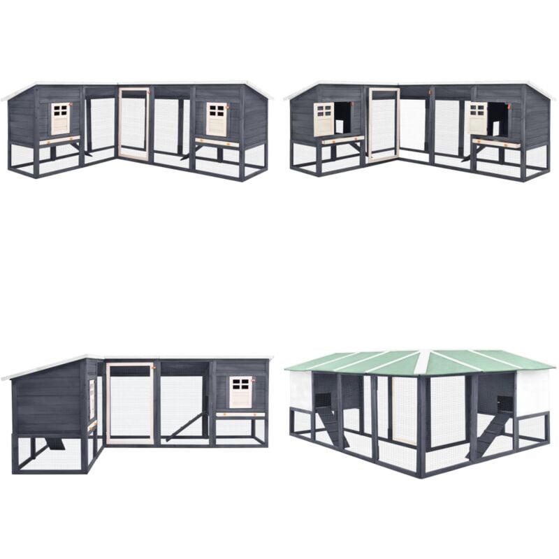 Kaninchenstall mit Freilauf Grau und Weiß Tanne Massivholz - Holz Kaninchenstall - Kaninchengehege - Kaninchenauslauf - Kleintiergehege - Outdoor