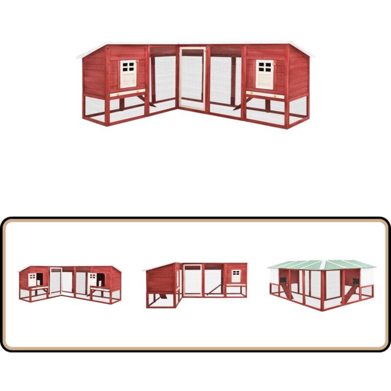 Kaninchenstall mit Freilauf Rot und Weiß Tanne Massivholz - Holz Kaninchenstall - Kaninchendrache - Kaninchengehege - Kleintierheim - Outdoor Stall