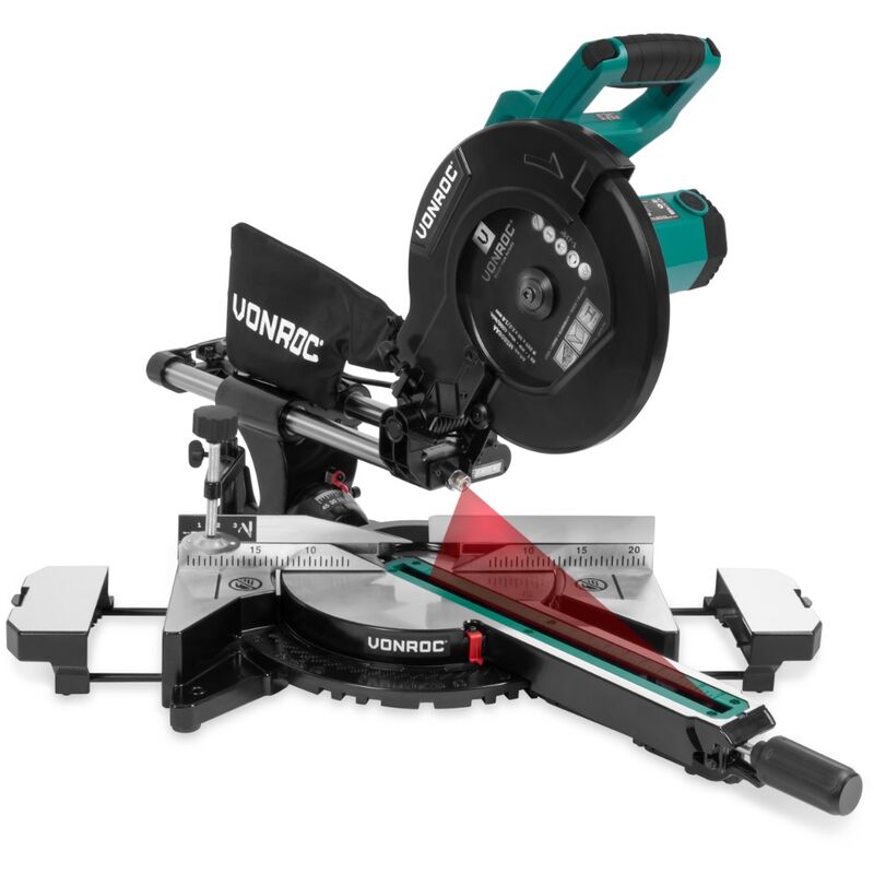 Vonroc - Kapp- und Gehrungssäge pro - 2200W - 255mm - Multi-Material - Mit Laser, LED-Licht & 48T Sägeblatt