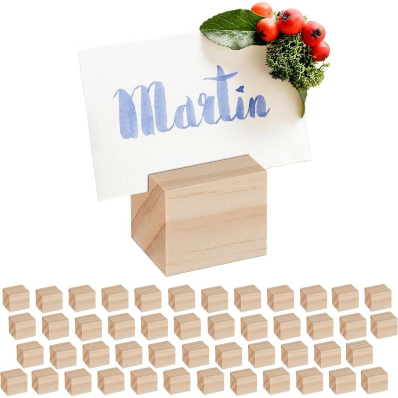 Kartenhalter aus Holz, 48er-Set, freistehend, für Speisekarten, Visitenkarten, Postkarten, Catering, Hochzeiten, Natur