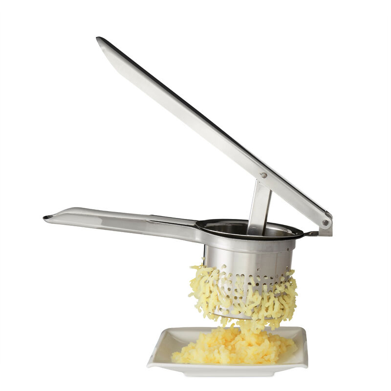 Kartoffelpresse Edelstahl, spülmaschinenfest, Spätzlepresse, Presse für Spaghettieis, Eispresse, Nudelpresse, silber - Relaxdays