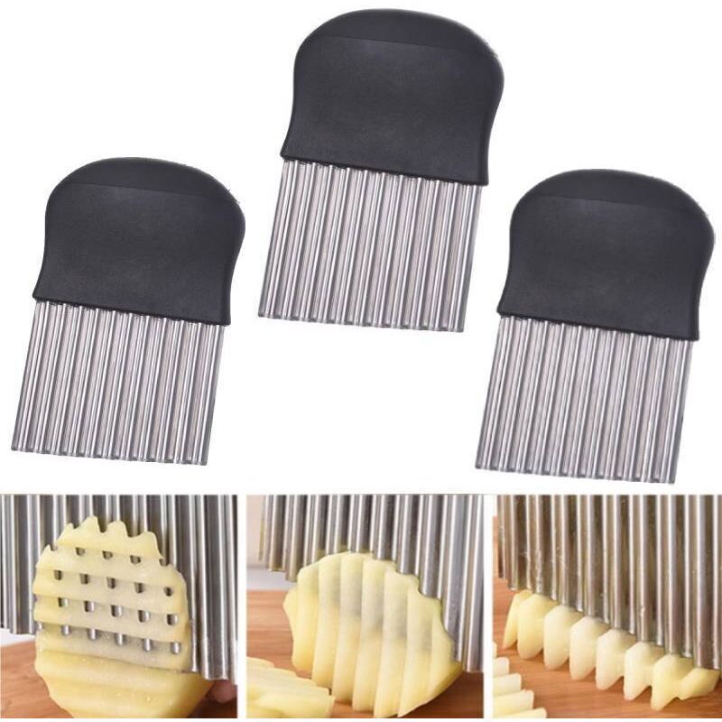Kartoffelschneider, gewelltes Pommes-Frites-Messer, gewelltes Messer aus Edelstahl für Gemüse, Butter und Obstsalat mumu