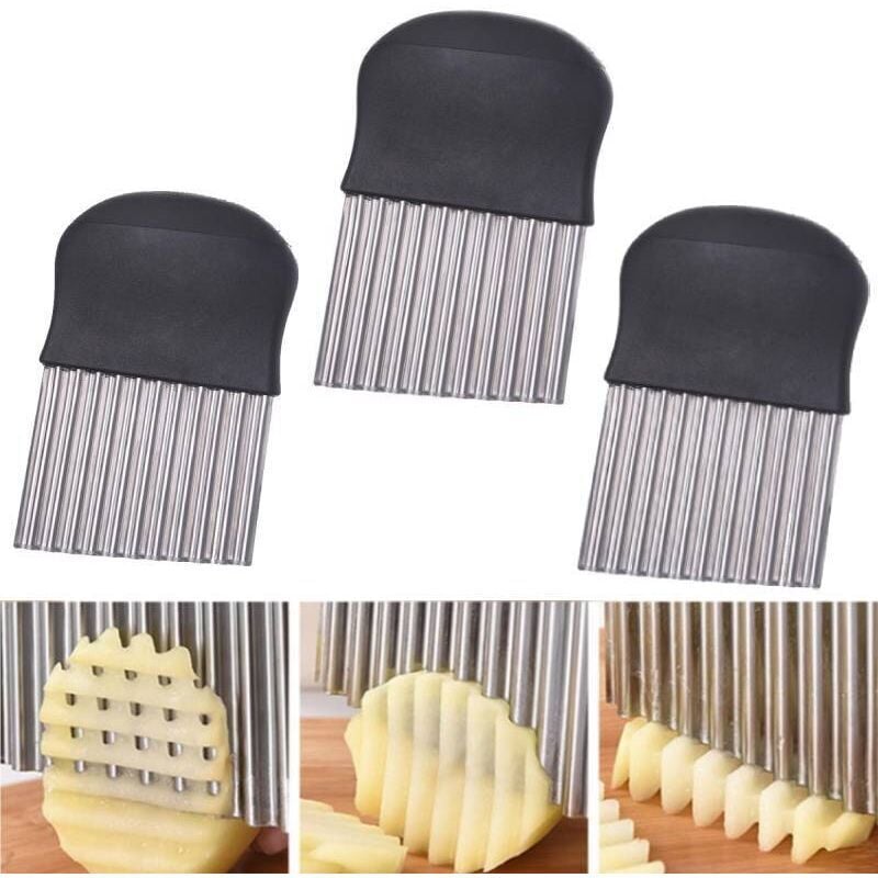 Kartoffelschneider, gewelltes Pommes-Frites-Messer, gewelltes Messer aus Edelstahl für Gemüse, Butter und Obstsalat mumu