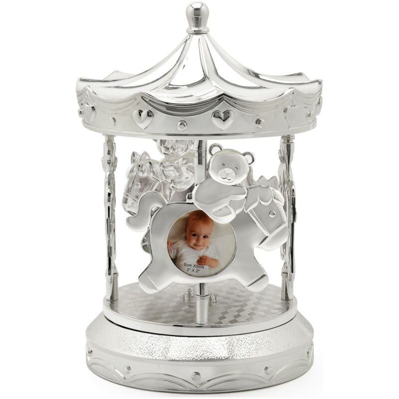 Karussell mit Spieluhr mit Pferden für Kinder, silberner Rahmen für 4 Fotos Größe: Fi 140x211 mm Artikelnummer: ZV8130261