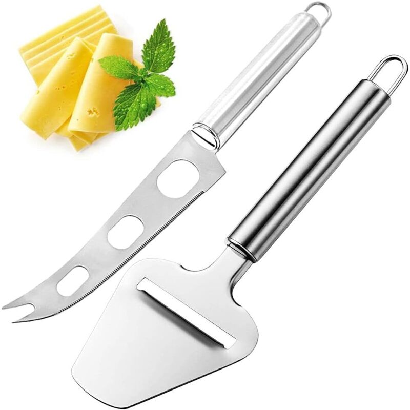 Käsemesser, Käseschneider aus Edelstahl, Käsehobel, Käsemesser, Käsemesser, für Weich- und halbfesten Käse (Silber, 2 Stück)