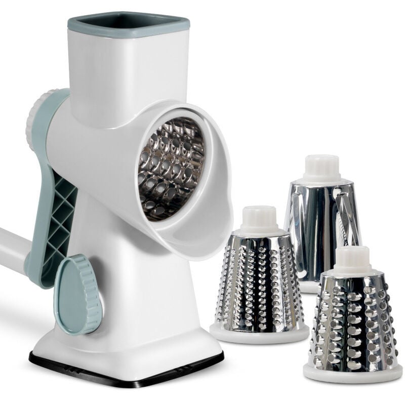 Käsereibe mit Kurbel, Gemüseschneider, 3 auswechselbare Trommelklingen aus Edelstahl, manuelle Trommelreibe, Gemüsemandoline, ideal für Gurken, Käse,