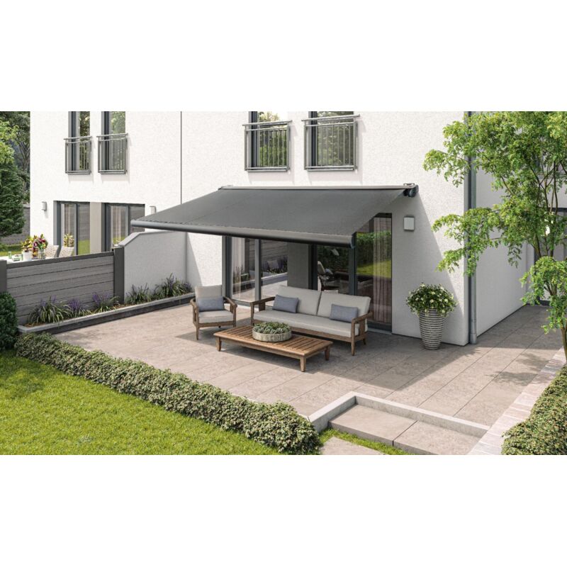 Kassetten-Markise Lyon elektrisch Farbe dunkelgrau, Breite 400 cm, Ausfall 300 cm Markisen