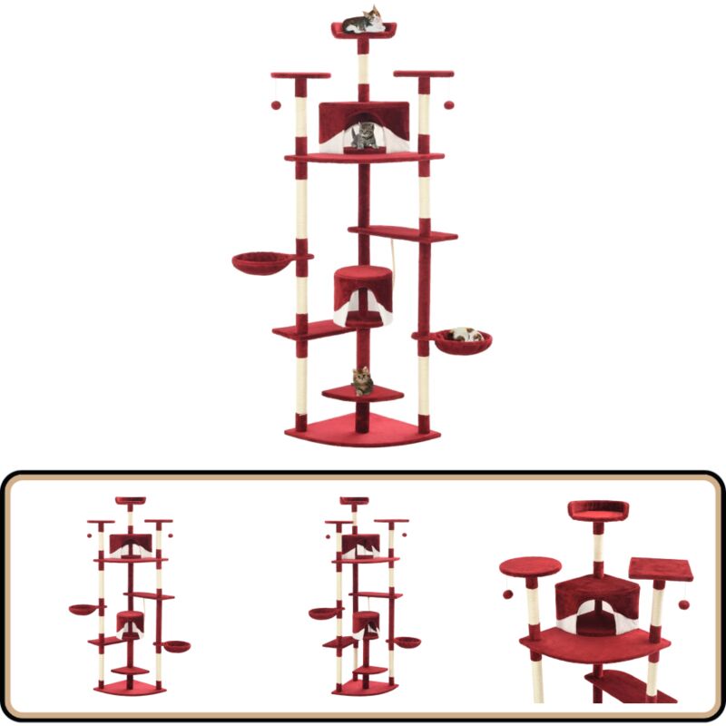 Vidaxl - Katzen-Kratzbaum mit Sisal-Kratzsäulen 203 cm Rot und Weiß - Katzen Kratzbaum - Katzenmöbel - Sisalkratze - Mehrstöckiger Katzenbaum