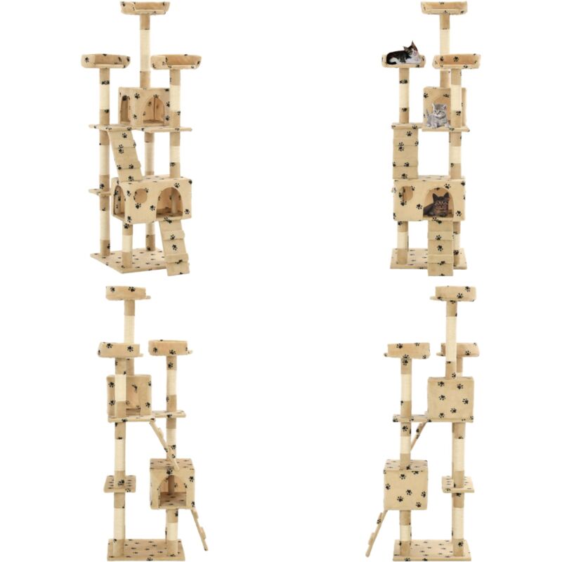 Vidaxl - Katzen-Kratzbaum mit Sisal-Säulen 170 cm Beige Pfoten-Aufdruck - Katzen Kratzbaum - Katzenmöbel - Sisalsäule - Katzenhaus - Mehrstöckiger