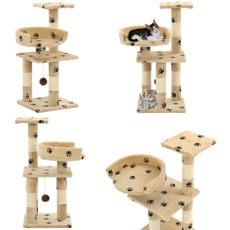 Vidaxl - Katzen-Kratzbaum mit Sisal-Säulen 65 cm Pfoten-Aufdruck Beige - Katzen Kratzbaum - Sisalsäule - Kletterbaum - Katzenmöbel - Kuschelplatz