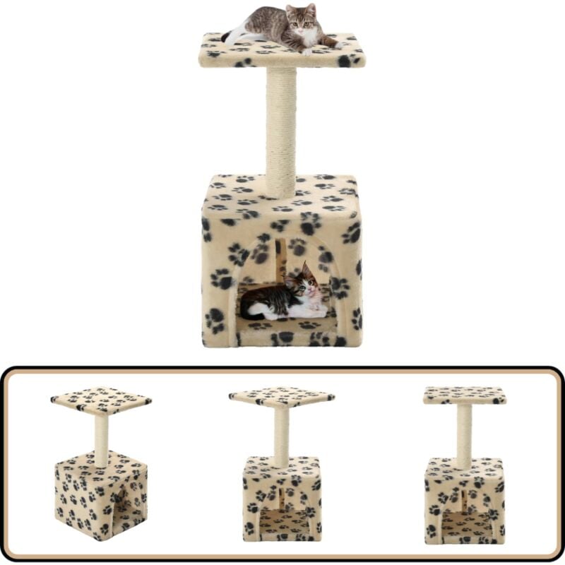 Vidaxl - Katzen-Kratzbaum Sisal 55 cm Beige Pfoten-Aufdruck - Katzen Kratzbaum - Katzenmöbel - Kratzbaum Sisal - Katzenhaus - Spielplatz Für Katzen