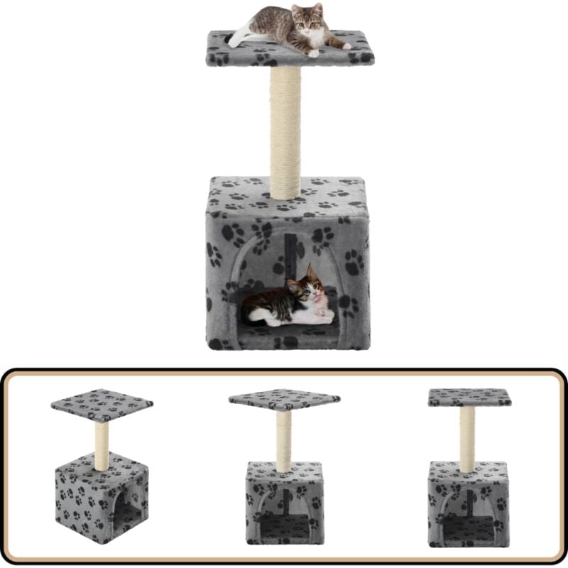 Vidaxl - Katzen-Kratzbaum Sisal 55 cm Grau Pfoten-Aufdruck - Katzen Kratzbaum - Sisal Kratzbaum - Katzenmöbel - Katzenhaus - Spielplatz Katze
