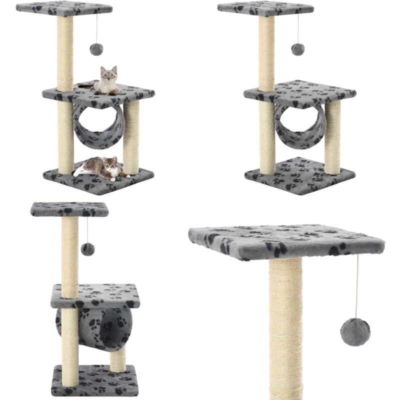 Vidaxl - Katzen-Kratzbaum Sisal 65 cm Grau Pfoten-Muster - Katzen Kratzbaum - Sisalkratzbaum - Katzenmöbel - Katzenspielplatz - Indoor