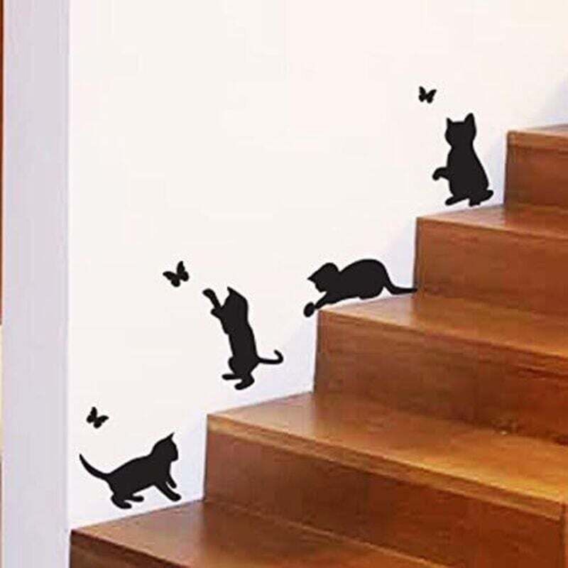 Katzen spielen und Schmetterlinge fangen – Wandtattoo aus Vinyl, Wandbild, Wanddekoration für Küche, Kinderzimmer