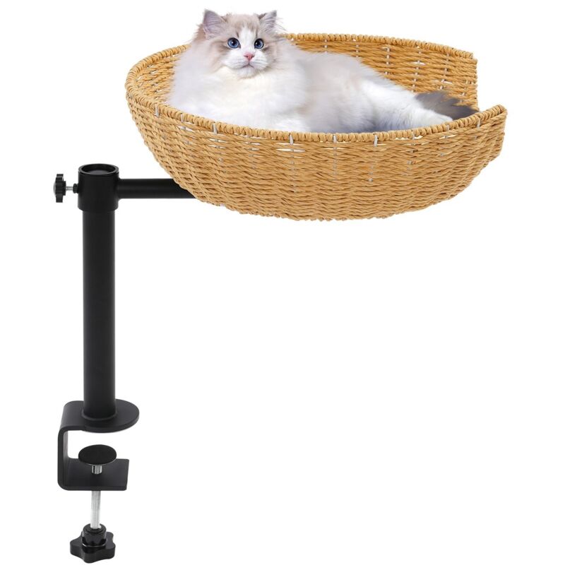 Katzenbett für den Schreibtisch – 360° drehbar, höhenverstellbar, ohne Bohren, erhöhtes Katzenhaus über dem Schreibtisch, transparentes Katzenbett